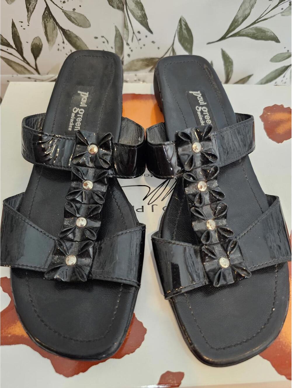 Paul Green Sandals Black Womens Size 6.5 Floral